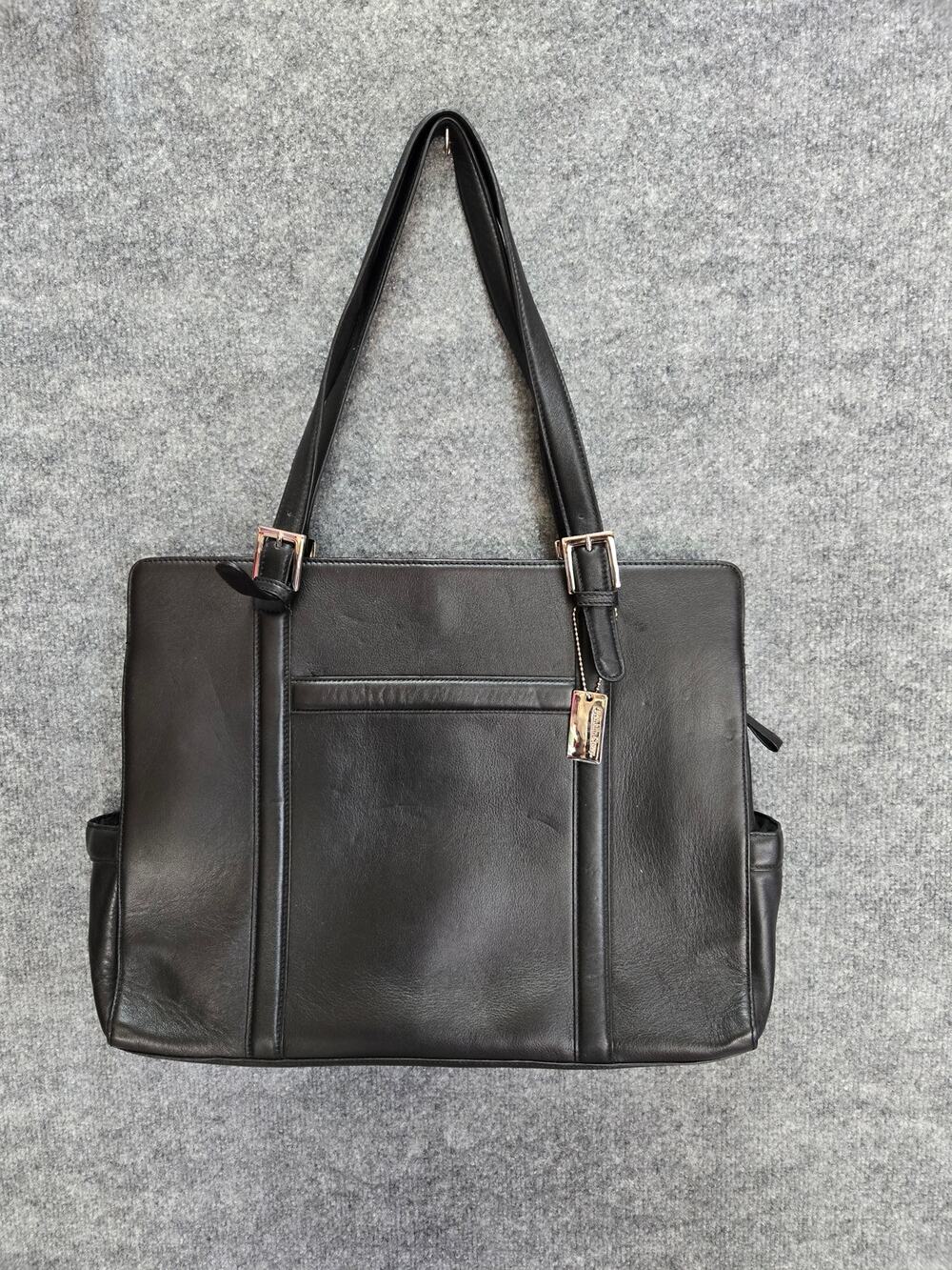 Franklin Covey Black Leather Business Tote Laptop Bag Briefcase Office Organizer